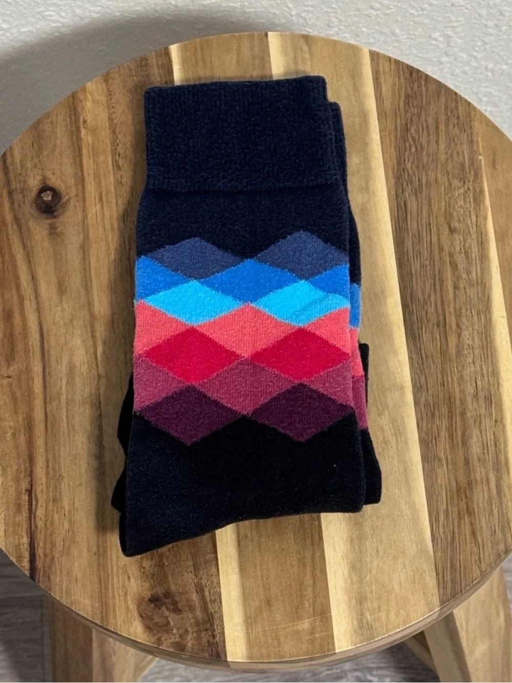 Happy Socks Unisex Colorful Argyle Crew Socks OSFM Multi-Color Blue Red Black